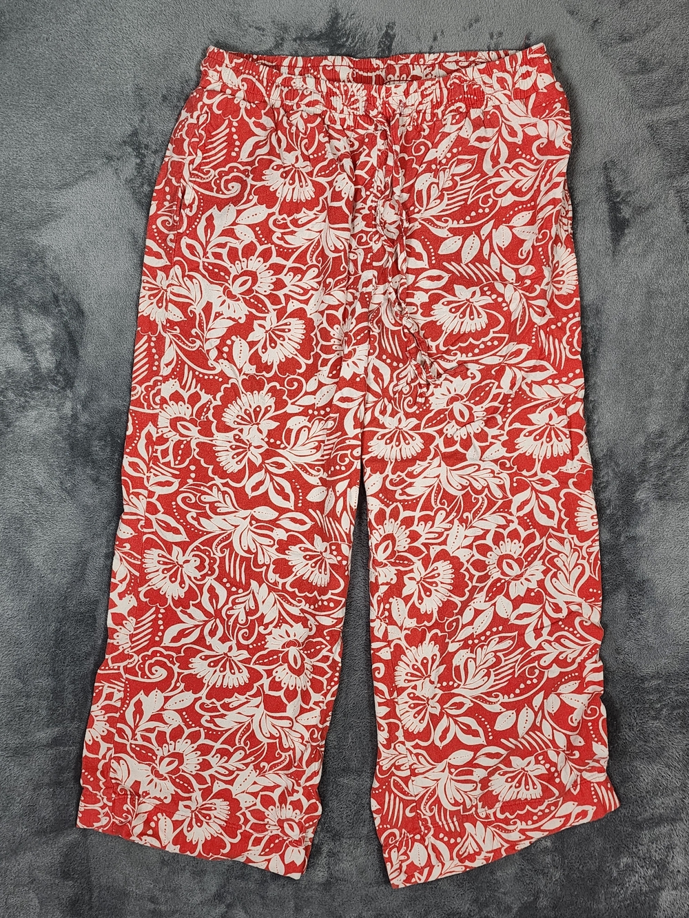 Rafaella Coral and White Wide-Leg Floral Pants